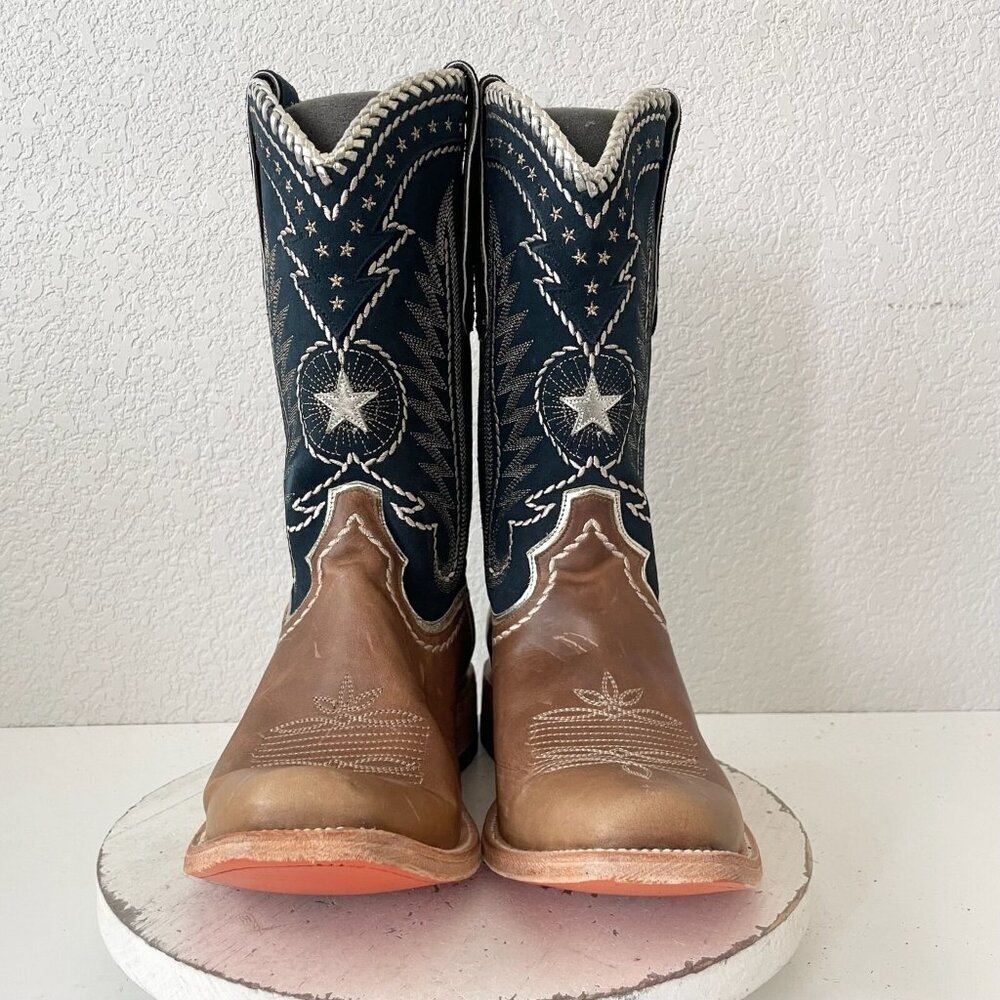 Lane Rodeo Houston Mens Cowboy Boots Brown Navy Square Toe 12.5" Size 12 - Picture 5 of 11
